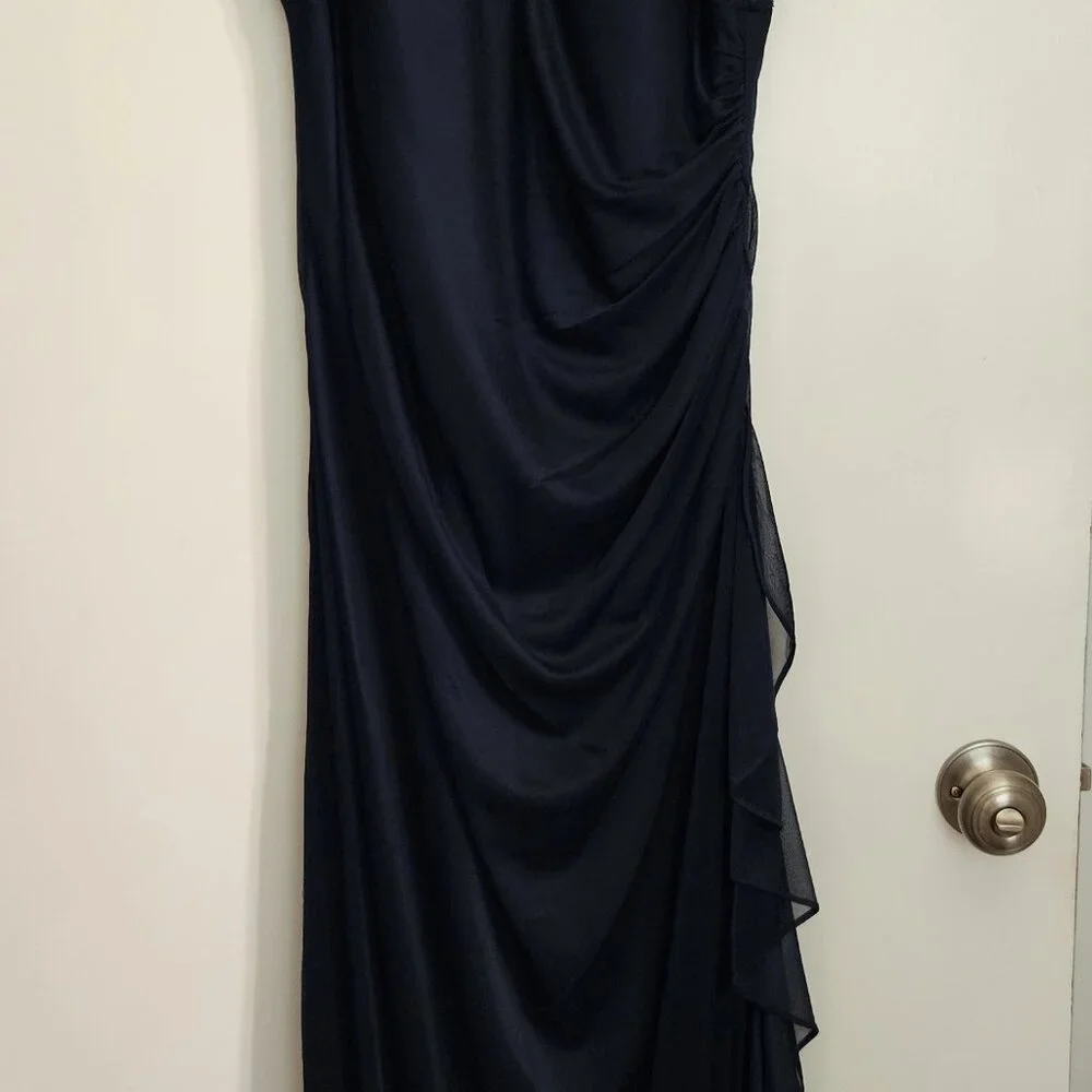 Navy Women's Long Maxi Halter Dress Sheer Matte Jersey With Lace Gown Size 12 - Picture 5 of 9